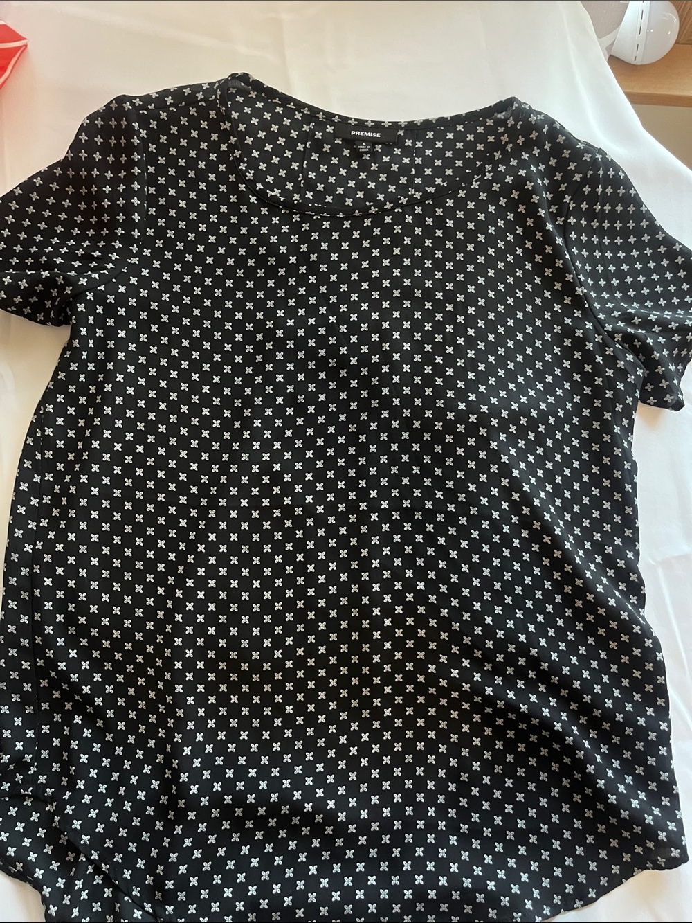 Premise Black Short-Sleeve Blouse with White Cross Print